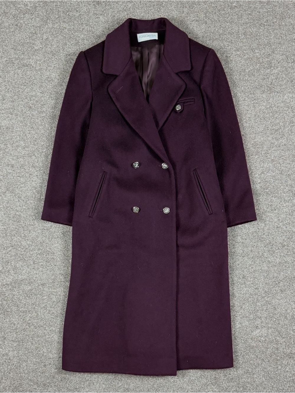 Vintage Forecaster Plum Burgundy Long Double Breasted Wool Coat Women’s 8 Medium